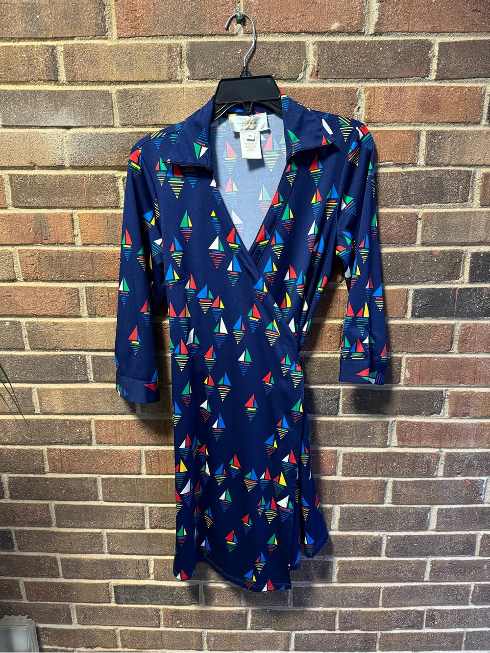 Navy Sailboat Print Wrap Dress